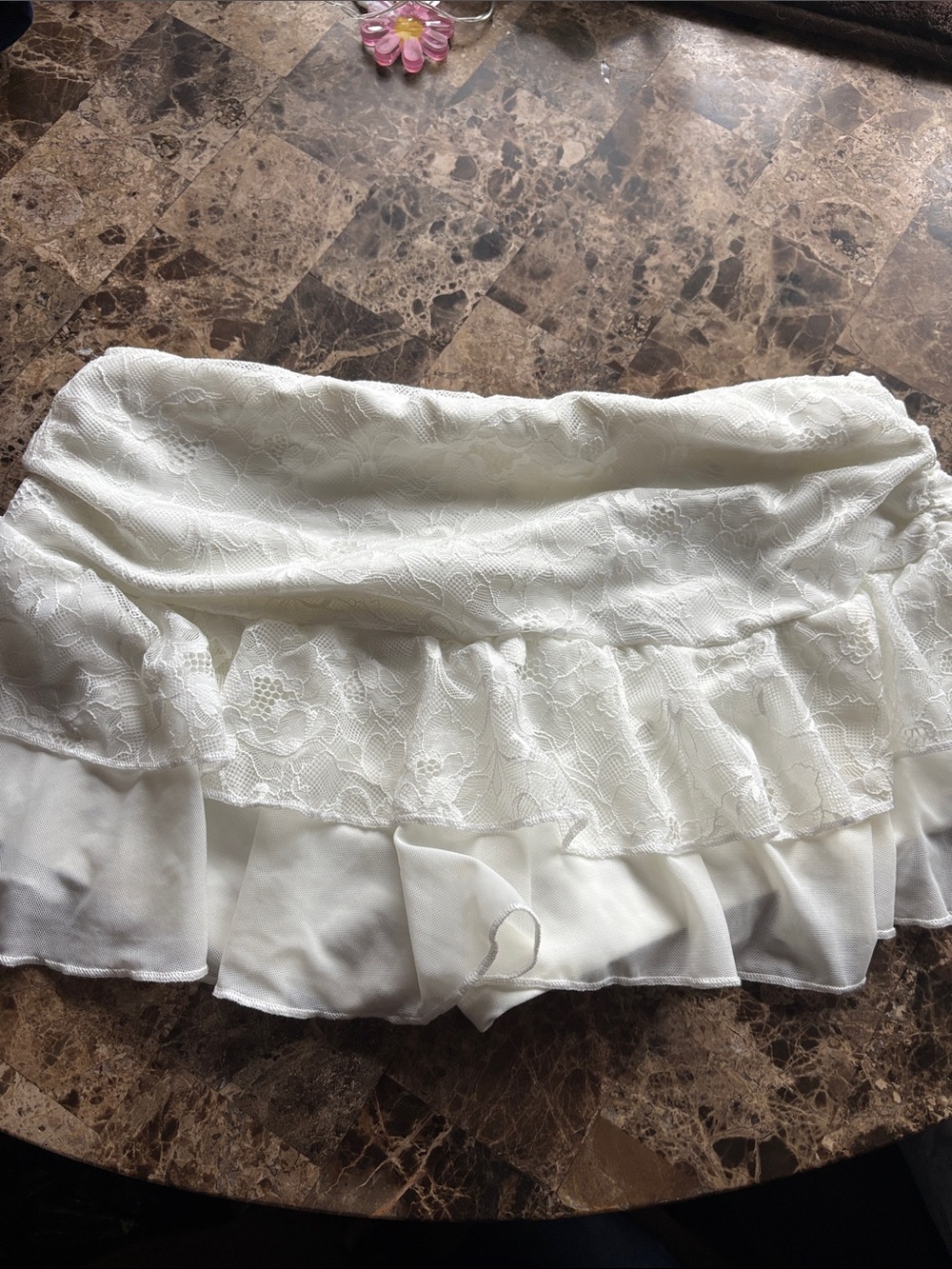 SHEIN White Lace Ruffled Strapless Slip skirt skort